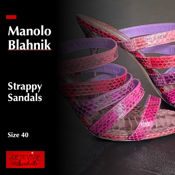 Manolo Blahnik Five Strap Sandal | Purple, Fuchsia, Salmon | Size 40 - Picture 1 of 14
